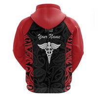 New Zealand Nurse RN 2026 Personalised Zip Hoodie Red Maori Pattern Cultural Pride