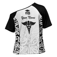 New Zealand Nurse RN 2026 Personalised Cross Shoulder Shirt White Maori Pattern Cultural Pride