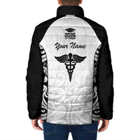 New Zealand Nurse RN 2026 Personalised Padded Jacket White Maori Pattern Cultural Pride LT9 - Polynesian Pride