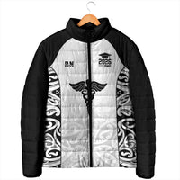 New Zealand Nurse RN 2026 Personalised Padded Jacket White Maori Pattern Cultural Pride LT9 - Polynesian Pride