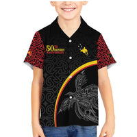 Papua New Guinea 50th Independence Day Family Matching Mermaid Dress and Hawaiian Shirt Simple Oro Tapa Pattern LT9 Son's Shirt Black - Polynesian Pride