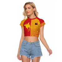 Papua New Guinea Oro Tapa Personalised Raglan Cropped T Shirt Simple Bird of Paradise Style - Polynesian Pride