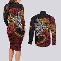 Papua New Guinea Sepik Personalised Couples Matching Long Sleeve Bodycon Dress and Long Sleeve Button Shirt PNG Bird of Paradise Tattoo LT9 - Polynesian Pride