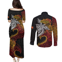 Papua New Guinea Sepik Personalised Couples Matching Puletasi and Long Sleeve Button Shirt PNG Bird of Paradise Tattoo LT9 - Polynesian Pride