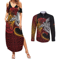 Papua New Guinea Sepik Personalised Couples Matching Summer Maxi Dress and Long Sleeve Button Shirt PNG Bird of Paradise Tattoo LT9 Black - Polynesian Pride