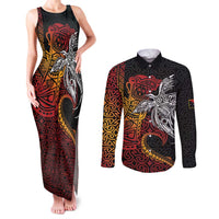Papua New Guinea Sepik Personalised Couples Matching Tank Maxi Dress and Long Sleeve Button Shirt PNG Bird of Paradise Tattoo LT9 Black - Polynesian Pride