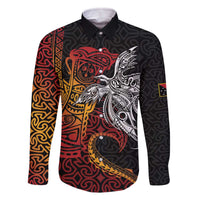 Papua New Guinea Sepik Personalised Family Matching Off The Shoulder Long Sleeve Dress and Hawaiian Shirt PNG Bird of Paradise Tattoo LT9 Dad's Shirt - Long Sleeve Black - Polynesian Pride