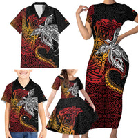 Papua New Guinea Sepik Personalised Family Matching Short Sleeve Bodycon Dress and Hawaiian Shirt PNG Bird of Paradise Tattoo LT9 - Polynesian Pride