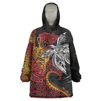 Papua New Guinea Sepik Personalised Wearable Blanket Hoodie PNG Bird of Paradise Tattoo LT9 One Size Black - Polynesian Pride