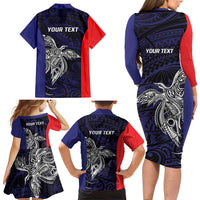 Personalised PNG Bougainville Family Matching Long Sleeve Bodycon Dress and Hawaiian Shirt Bird of Paradise Tattoo Flag Motif LT9 - Polynesian Pride