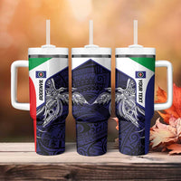 Personalised PNG Bougainville Tumbler With Handle Bird of Paradise Tattoo Flag Motif LT9 - Polynesian Pride