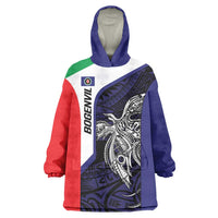 Personalised PNG Bougainville Wearable Blanket Hoodie Bird of Paradise Tattoo Flag Motif LT9 One Size Blue - Polynesian Pride