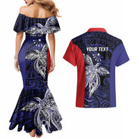 Personalised PNG Central Province Couples Matching Mermaid Dress and Hawaiian Shirt Bird of Paradise Tattoo Flag Motif LT9 - Polynesian Pride