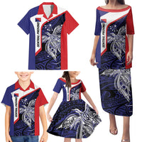 Personalised PNG Central Province Family Matching Puletasi and Hawaiian Shirt Bird of Paradise Tattoo Flag Motif LT9 - Polynesian Pride