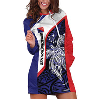 Personalised PNG Central Province Hoodie Dress Bird of Paradise Tattoo Flag Motif LT9 Blue - Polynesian Pride