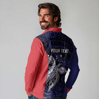 Personalised PNG Central Province Long Sleeve Polo Shirt Bird of Paradise Tattoo Flag Motif LT9 - Polynesian Pride