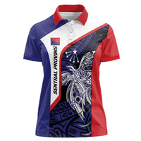 Personalised PNG Central Province Women Polo Shirt Bird of Paradise Tattoo Flag Motif LT9 Female Blue - Polynesian Pride