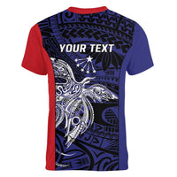 Personalised PNG Central Province Women V-Neck T-Shirt Bird of Paradise Tattoo Flag Motif LT9 - Polynesian Pride