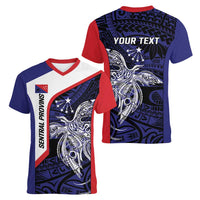Personalised PNG Central Province Women V-Neck T-Shirt Bird of Paradise Tattoo Flag Motif LT9 - Polynesian Pride