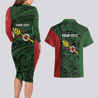 Personalised PNG Chimbu Province Couples Matching Long Sleeve Bodycon Dress and Hawaiian Shirt Bird of Paradise Tattoo Flag Motif LT9 - Polynesian Pride