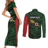 Personalised PNG Chimbu Province Couples Matching Short Sleeve Bodycon Dress and Long Sleeve Button Shirt Bird of Paradise Tattoo Flag Motif LT9 - Polynesian Pride