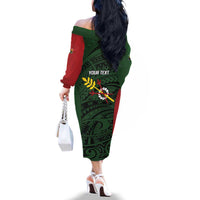 Personalised PNG Chimbu Province Family Matching Off The Shoulder Long Sleeve Dress and Hawaiian Shirt Bird of Paradise Tattoo Flag Motif LT9 - Polynesian Pride