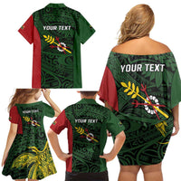 Personalised PNG Chimbu Province Family Matching Off Shoulder Short Dress and Hawaiian Shirt Bird of Paradise Tattoo Flag Motif LT9 - Polynesian Pride