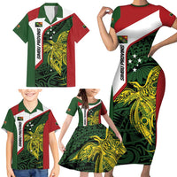 Personalised PNG Chimbu Province Family Matching Short Sleeve Bodycon Dress and Hawaiian Shirt Bird of Paradise Tattoo Flag Motif LT9 - Polynesian Pride