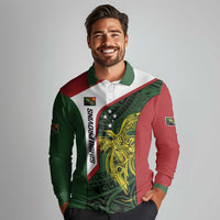 Personalised PNG Chimbu Province Long Sleeve Polo Shirt Bird of Paradise Tattoo Flag Motif LT9 - Polynesian Pride