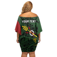 Personalised PNG Chimbu Province Off Shoulder Short Dress Bird of Paradise Tattoo Flag Motif LT9 - Polynesian Pride