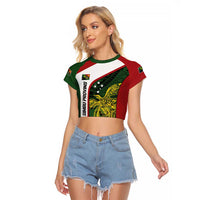 Personalised PNG Chimbu Province Raglan Cropped T Shirt Bird of Paradise Tattoo Flag Motif LT9 Female Red - Polynesian Pride