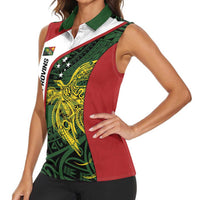 Personalised PNG Chimbu Province Women Sleeveless Polo Shirt Bird of Paradise Tattoo Flag Motif LT9 - Polynesian Pride