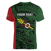 Personalised PNG Chimbu Province Women V-Neck T-Shirt Bird of Paradise Tattoo Flag Motif LT9 - Polynesian Pride
