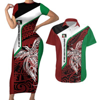 Personalised PNG East New Britain Province Couples Matching Short Sleeve Bodycon Dress and Hawaiian Shirt Bird of Paradise Tattoo Flag Motif LT9 Green - Polynesian Pride