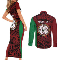 Personalised PNG East New Britain Province Couples Matching Short Sleeve Bodycon Dress and Long Sleeve Button Shirt Bird of Paradise Tattoo Flag Motif LT9 - Polynesian Pride