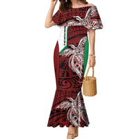 Personalised PNG East New Britain Province Family Matching Mermaid Dress and Hawaiian Shirt Bird of Paradise Tattoo Flag Motif LT9 Mom's Dress Green - Polynesian Pride