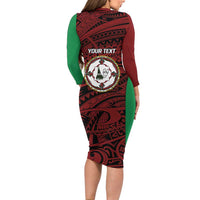 Personalised PNG East New Britain Province Long Sleeve Bodycon Dress Bird of Paradise Tattoo Flag Motif LT9 - Polynesian Pride
