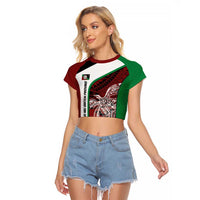 Personalised PNG East New Britain Province Raglan Cropped T Shirt Bird of Paradise Tattoo Flag Motif LT9 Female Green - Polynesian Pride