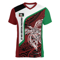 Personalised PNG East New Britain Province Women V-Neck T-Shirt Bird of Paradise Tattoo Flag Motif LT9 Female Green - Polynesian Pride