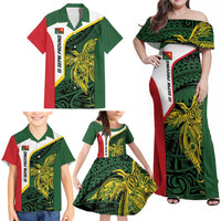 Personalised PNG East Sepik Province Family Matching Off Shoulder Maxi Dress and Hawaiian Shirt Bird of Paradise Tattoo Flag Motif LT9 - Polynesian Pride