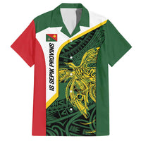 Personalised PNG East Sepik Province Family Matching Off Shoulder Short Dress and Hawaiian Shirt Bird of Paradise Tattoo Flag Motif LT9 Dad's Shirt - Short Sleeve Green - Polynesian Pride