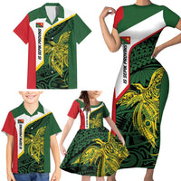 Personalised PNG East Sepik Province Family Matching Short Sleeve Bodycon Dress and Hawaiian Shirt Bird of Paradise Tattoo Flag Motif LT9 - Polynesian Pride