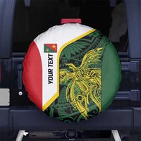 Personalised PNG East Sepik Province Spare Tire Cover Bird of Paradise Tattoo Flag Motif LT9 No hole Green - Polynesian Pride