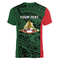 Personalised PNG East Sepik Province Women V-Neck T-Shirt Bird of Paradise Tattoo Flag Motif LT9 - Polynesian Pride