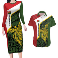 Personalised PNG Eastern Highlands Couples Matching Long Sleeve Bodycon Dress and Hawaiian Shirt Bird of Paradise Tattoo Flag Motif LT9 Green - Polynesian Pride
