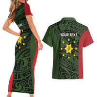 Personalised PNG Eastern Highlands Couples Matching Short Sleeve Bodycon Dress and Hawaiian Shirt Bird of Paradise Tattoo Flag Motif LT9 - Polynesian Pride