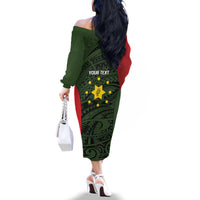 Personalised PNG Eastern Highlands Family Matching Off The Shoulder Long Sleeve Dress and Hawaiian Shirt Bird of Paradise Tattoo Flag Motif LT9 - Polynesian Pride