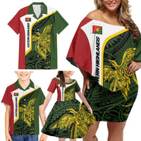 Personalised PNG Eastern Highlands Family Matching Off Shoulder Short Dress and Hawaiian Shirt Bird of Paradise Tattoo Flag Motif LT9 - Polynesian Pride