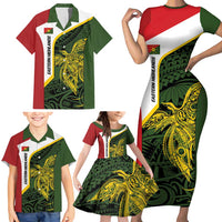 Personalised PNG Eastern Highlands Family Matching Short Sleeve Bodycon Dress and Hawaiian Shirt Bird of Paradise Tattoo Flag Motif LT9 - Polynesian Pride