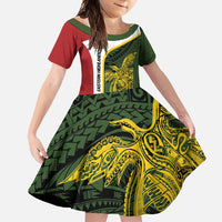 Personalised PNG Eastern Highlands Family Matching Summer Maxi Dress and Hawaiian Shirt Bird of Paradise Tattoo Flag Motif LT9 Daughter's Dress Green - Polynesian Pride